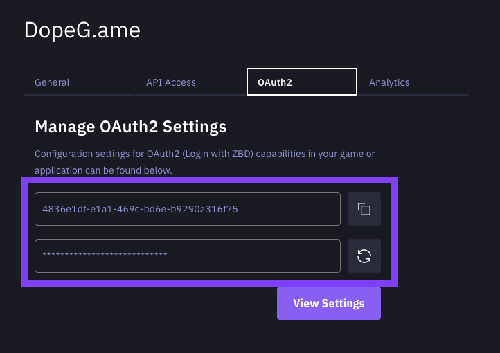 OAuth2 Settings - ZEBEDEE Developer Dashboard