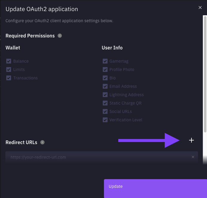 Add Redirect URLs - ZEBEDEE Developer Dashboard