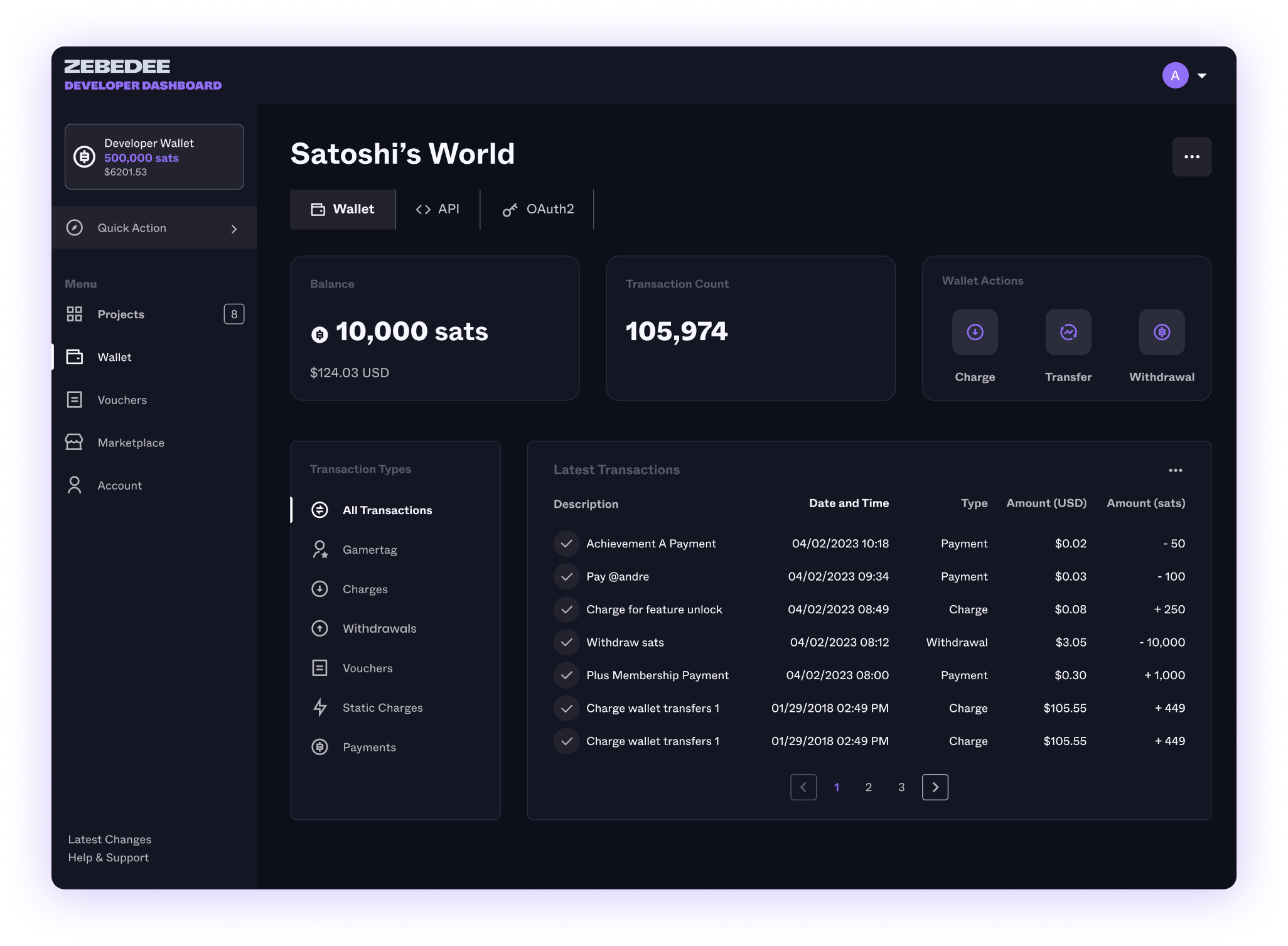 ZEBEDEE Developer Dashboard