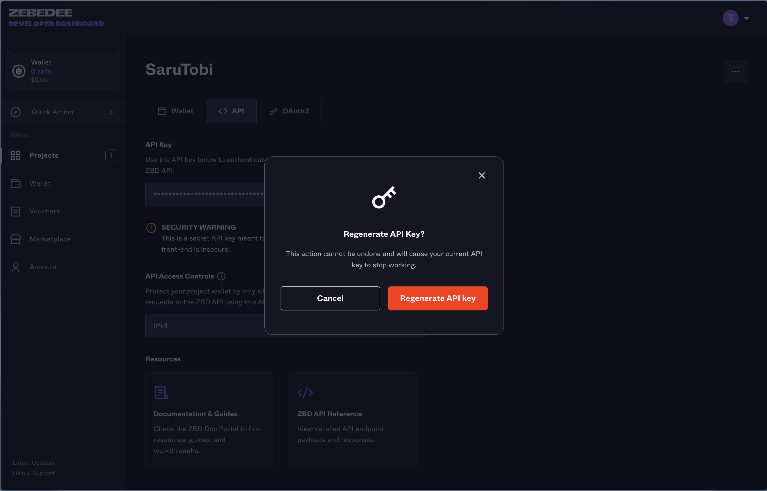 ZEBEDEE Developer Dashboard | Regenerate API Key