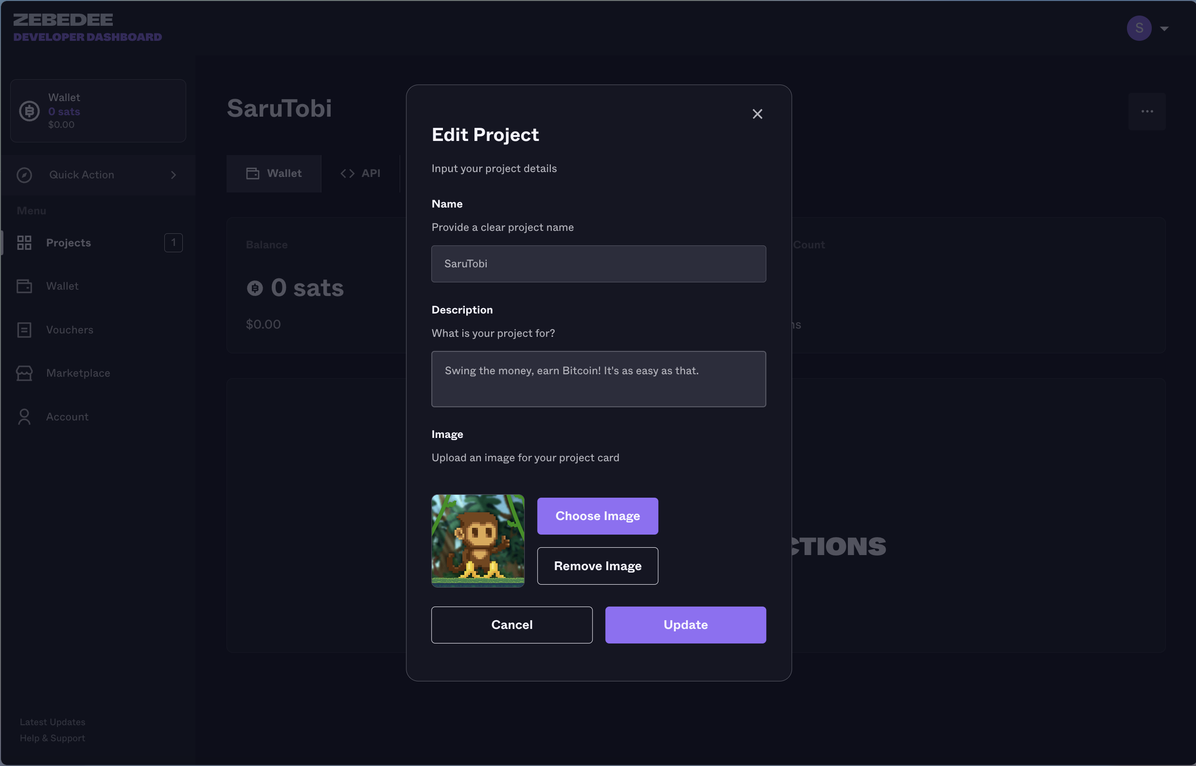 ZEBEDEE Developer Dashboard | Edit Project Form