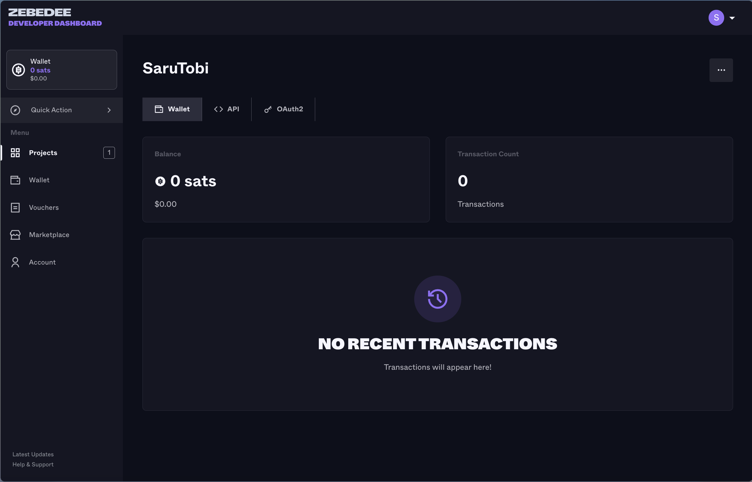 ZEBEDEE Developer Dashboard | Project Wallet